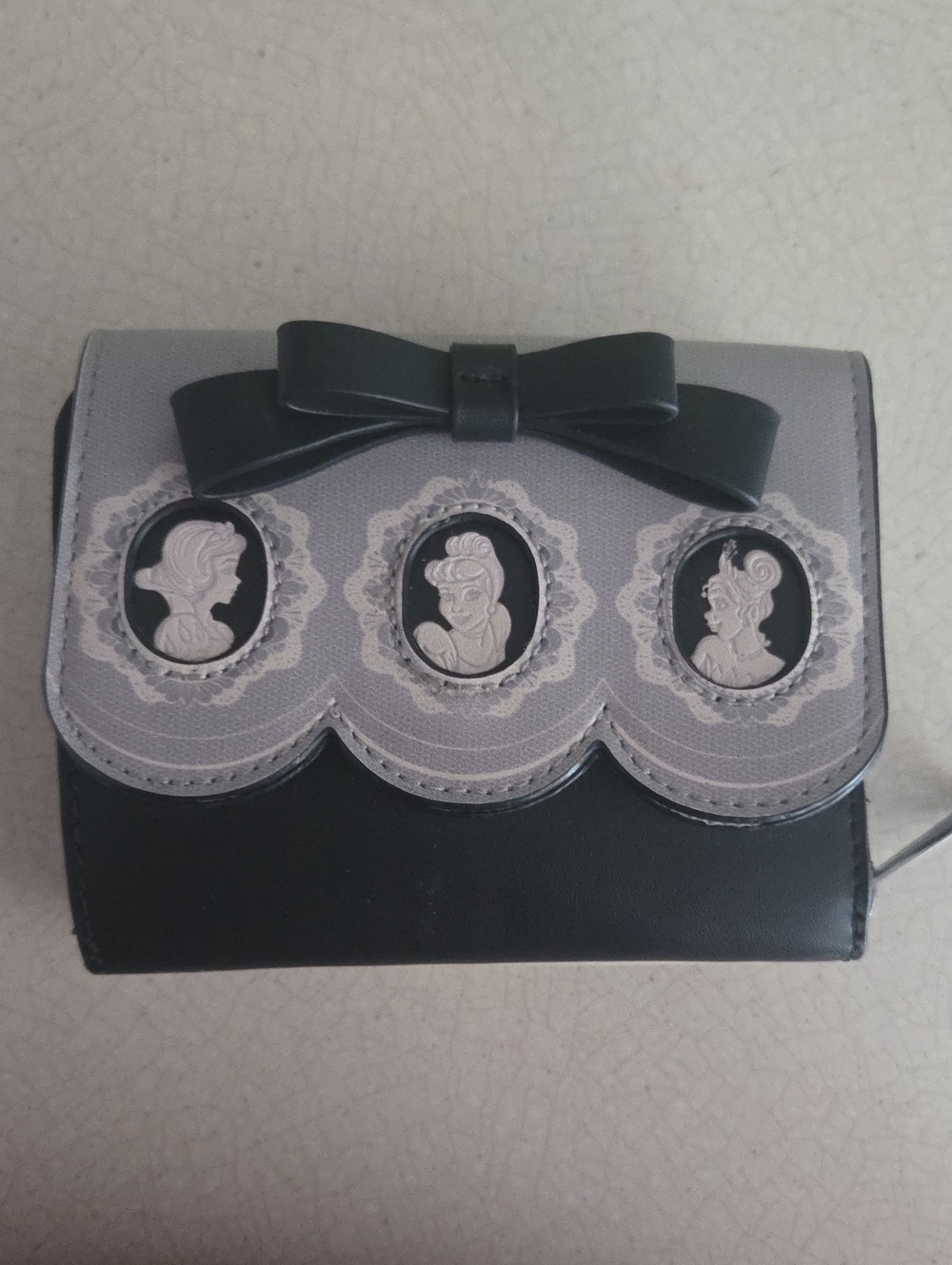 Loungefly Black and Gray Bow Cameo Trifold Wallet